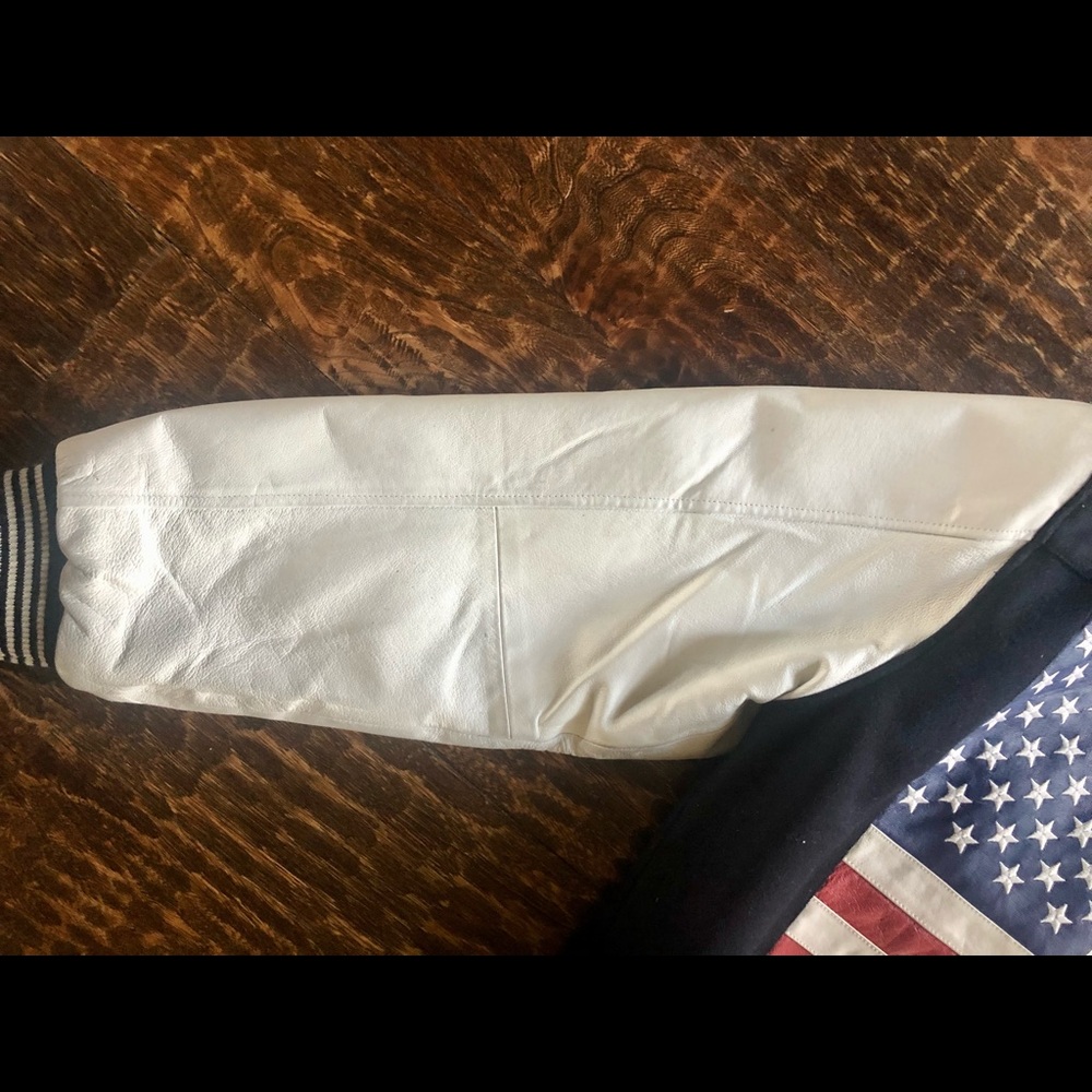 Leather U.S.A. Navy/White Jacket - Size M (EUC) - Picture 12 of 16